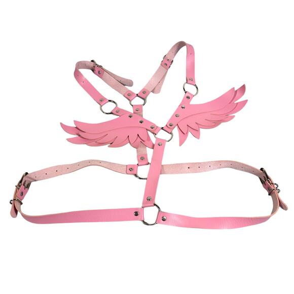 Angel Wings Pink Body Waist Belt Adjustable Faux Leather Cosplay Punk Cutegoth - Picture 7 of 7